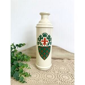 Vintage Old Fitzgerald Fleur de Lis Bottle Glass Jar Vase Crest Motif Decanter